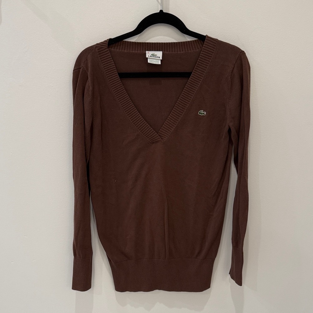Lacoste Women's Deep Brown V-Neck Sweater